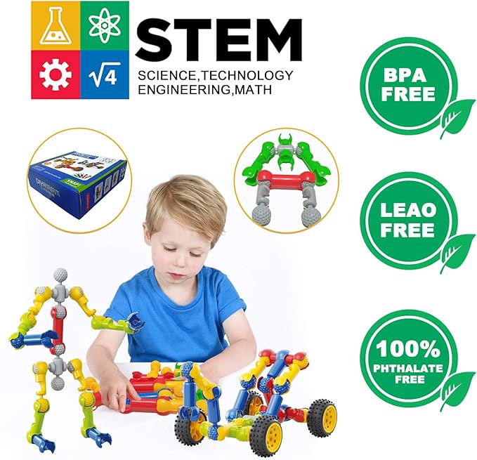 Kids Building Kit STEM Toys 110 Pcs Educational Construction Engineering Building Blocks DIY Learning Set for Ages 3-10 Year Old Boys Girls Best Gift for Children Creative Games Fun Play
