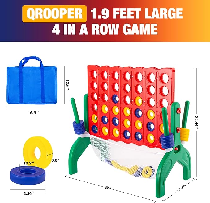 1.9 Feet Giant 4 in A Row Game Jumbo 4-to-Score Connect Game Set for Kids &amp Adults Outdoor Yard Lawn &amp Indoor Floor Play Family Game Night &amp Party Board Games Grand Birthday Easter Gif