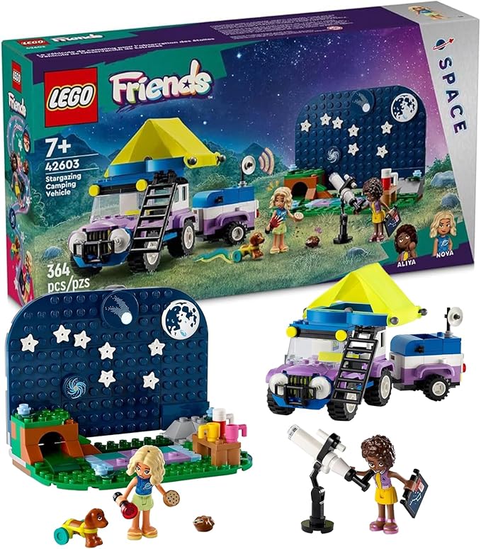 LEGO Friends Stargazing Camping Vehicle Adventure Toy Includes 2 Mini-Dolls Camping Trailer Telescope Toy and a Dog Figure Science Gift Idea for Girls Boys and Kids Ages 7 and Up 42603