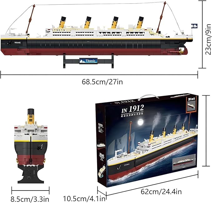 Titanic Building Blocks Set Toy Ship Model Kit Building Bricks Sets for Adults or Kids 6 Year Old Compatible with Major Brands 2022 Pieces Gift for Christmas Boys Girls Adults (2022pcs)