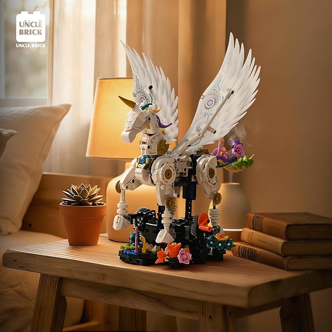 Magical Unicorn Building Blocks Set with Crank‑Handle Motion Poseable Legs &amp Wings Flower Base Creative STEM Construction Toy for Girls 8-12 Kids &amp Teens Unicorn Sets Compatible