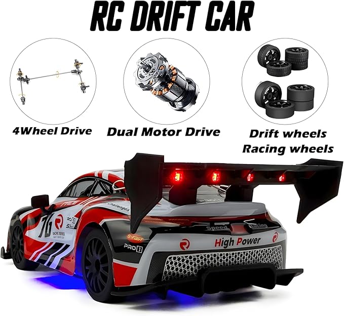 RC Drift Car 1:24 2.4GHz with LED Light Race Car Toys for Boy Girl 8-12 Years Old Speed Adjustable 25Km/HHigh Speed RC Racing Cars Perfect Toy Gift for Boys &amp Girls