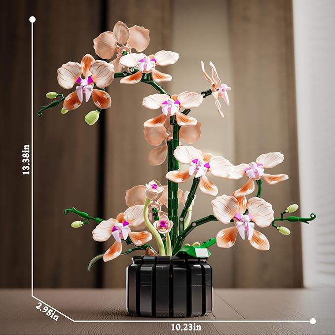 Champagne Orchid Flower Building Set Icon Flowers Building Block Compatible with Lego Stunning Botanical Display Gift for 8-14 Kids and Adults (866 Pcs)