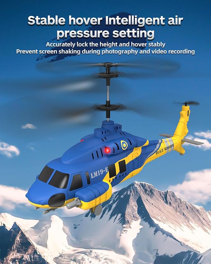 RC Helicopter with 10 Missiles 2.4GHz Army Remote Control Helicopter for Beginners and Adults Military Helicopter LED Lights Altitude Hold One-Key Take Off RC Toys (Blue)