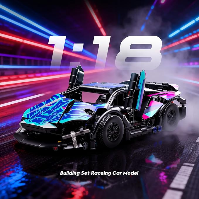 Sports Car Building Block Set for Boys &amp Adults 1:18 Cyberpunk Race Car Model Kit MOC Collectible Supercar Toy Birthday Gifts for Kids Boys Girls Teens Age 8-12 14+