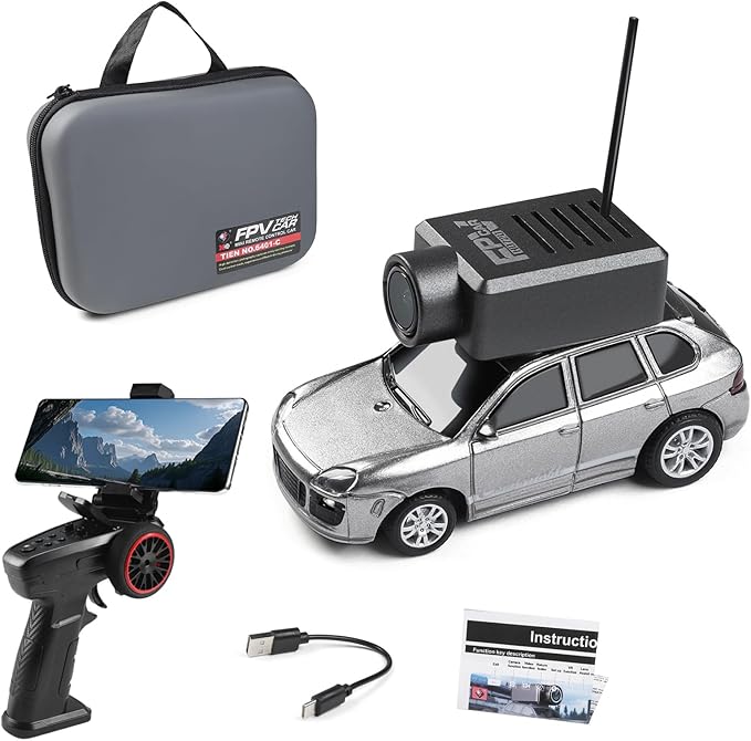 WLtoys Mini RC Car 1:64 Scale FPV RC Drift Car with 720P HD Camera 2.4GHz Transmitter WiFi App Control with Gyro LED Lights Mini Racing Toys (Silver Gray)