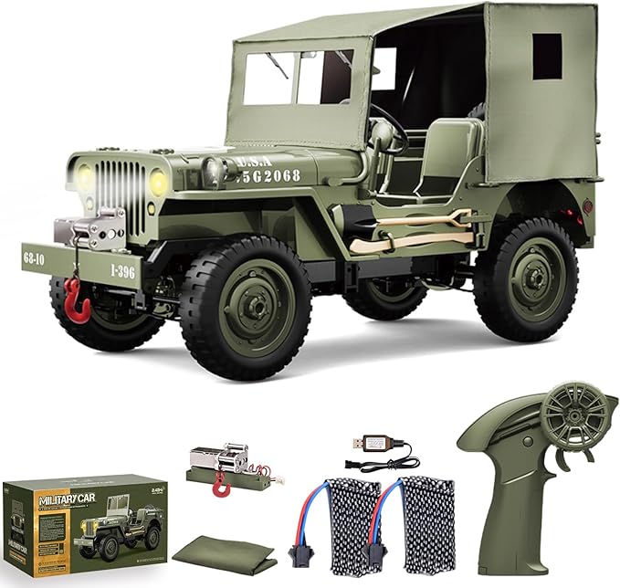 RC Crawlers 1:10 Scale New Upgrades D888 Willys Military Jeep 2.4Ghz 4WD Off Road Rock Crawler Vehicle with Lights All Terrain Electric RC Jeep Toy for Adult Teens