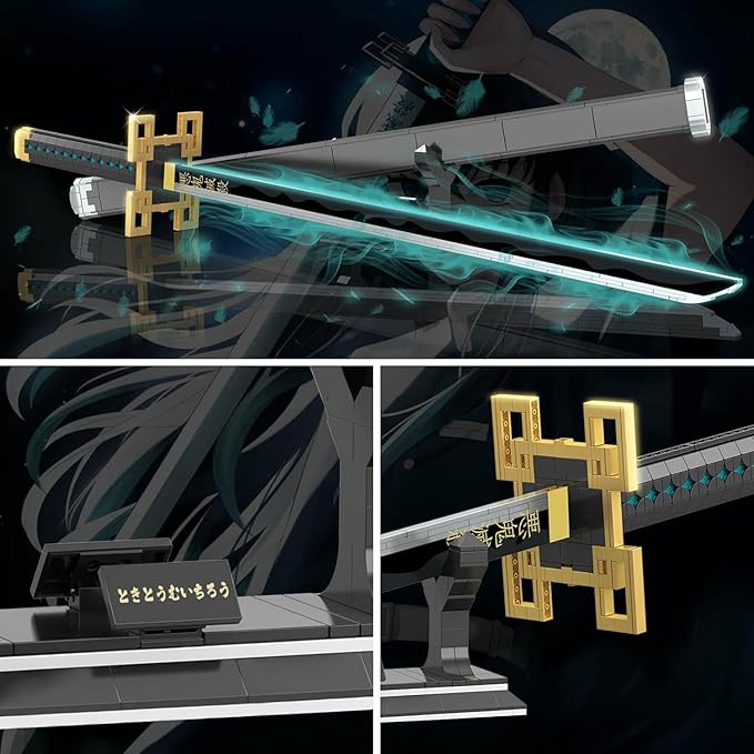 HIGH GODO Demon Anime Sword Building Set 40in Tokitou Muichirou Sword Set with Scabbard and Stand Cosplay Anime Katana Sword Building Blocks Collectible Gifts for Teens and Adults 14+ (771 PCS)