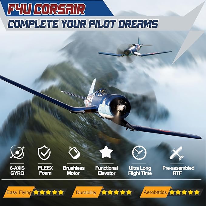 LEAMBE Brushless 4 Channel RC Plane F4U Corsair 500mm Remote Control Airplane Fighter RTF with 6-Axis Gyro 3 Modes &amp Aerobatics for Beginners &amp Adults