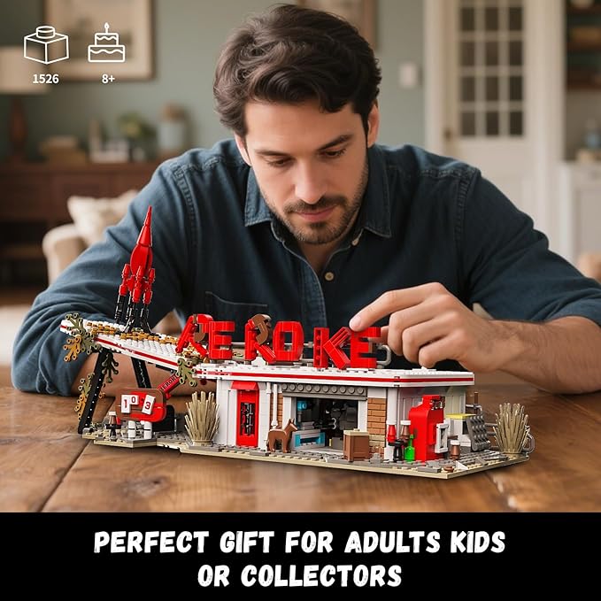 TOY PLAYER Rocket Architecture Building Block Set Including Weapons Signboard and Gas Station Accessories MOC Merchandise Model Collectors Toys Birthday Gift for Adults &amp Ages 14+ (1526PCS)