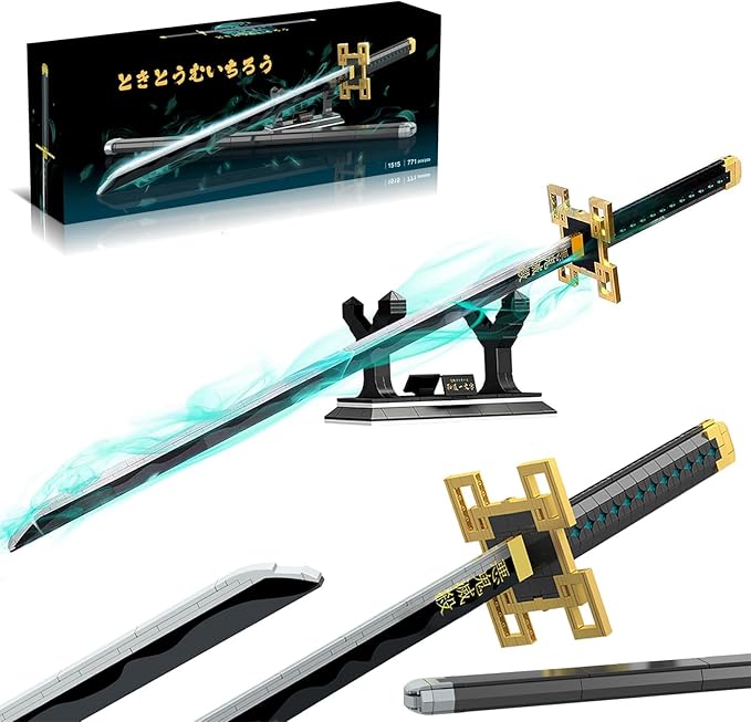 HIGH GODO Demon Anime Sword Building Set 40in Tokitou Muichirou Sword Set with Scabbard and Stand Cosplay Anime Katana Sword Building Blocks Collectible Gifts for Teens and Adults 14+ (771 PCS)