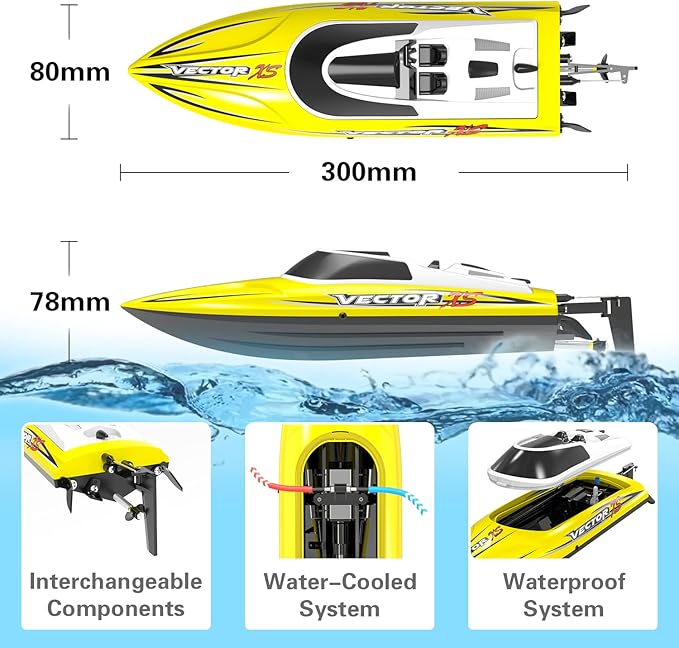VOLANTEXRC RC Boat 20MPH Fast RC Boats for Adults 2.4Ghz Remote Control Boat for Pools and Lake with 2 Rechargeable Batteries Toys Gifts (Yellow)