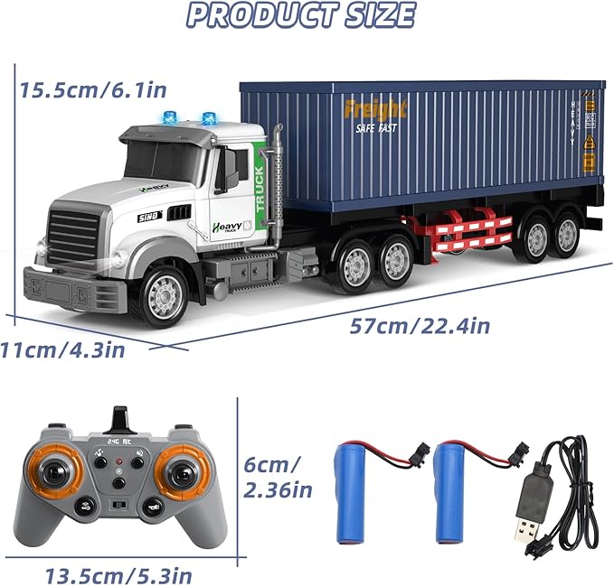 Mostop RC Semi Truck with Trailer - 23.6 Inch Large Remote Control Toy for Kids 3-8 2 Rechargeable Batteries 8 Mini Cars LED Lights &amp Sound 2.4GHz Semi-Trailer Truck Toys for Boys Girls