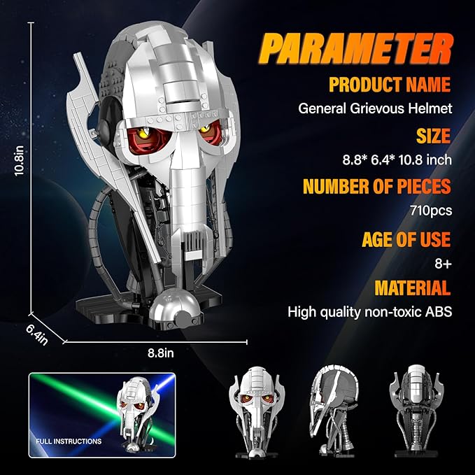 General Grievous Helmet Compatible with Lego Head Building Blocks Set Collection for Adults or Boys Gift Idea (710PCS)