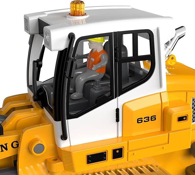 Pro-Grade Remote Control Bulldozer for Adult Metal Micro-Scale RC Construction Model with Leadscrew Loader System Dual Battery Includes Portable Carry Case