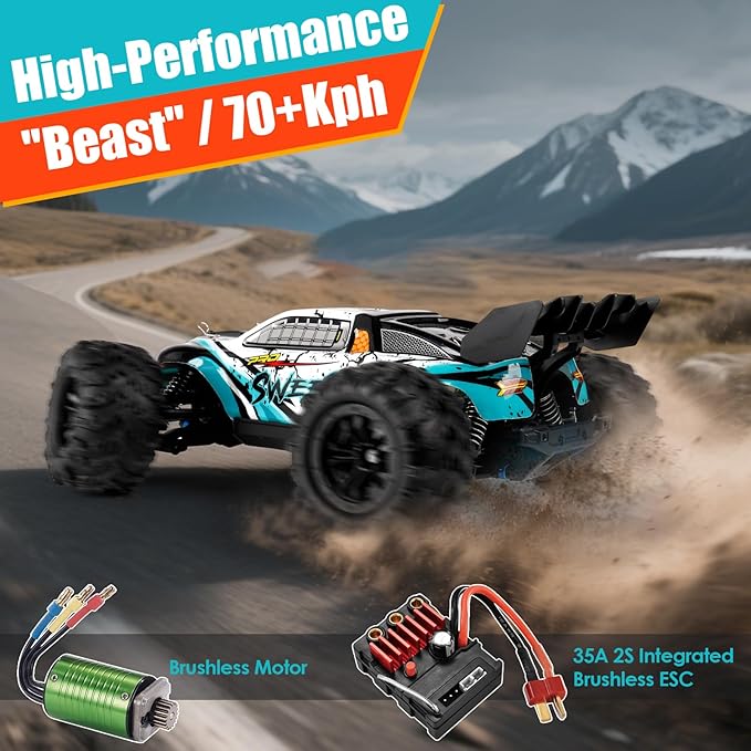 RC Car 1/16 Scale 4WD Brushless High-Speed Remote Control Car Fast 65+ mph All-Terrain Off-Road Truck Adult Electric RC car Including 1500mAh*2 T-Plug Battery Suitable for Adults Boys