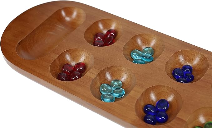 Coffee Table African Stone Game - Solid Wood with Walnut Stain