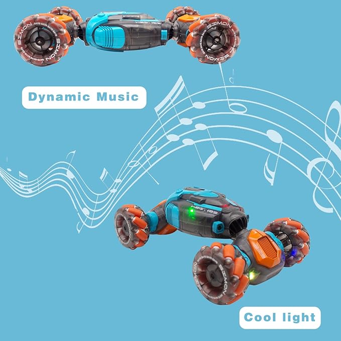 Gesture Sensing RC Stunt Car 4WD Hand Controlled Rc Car for Kids Ages 6-13 Remote Control Toys Torsion Drift Stunt Cars with Lights &amp Music Cool Birthday Gift for Boys Girls (Blue/Orange)
