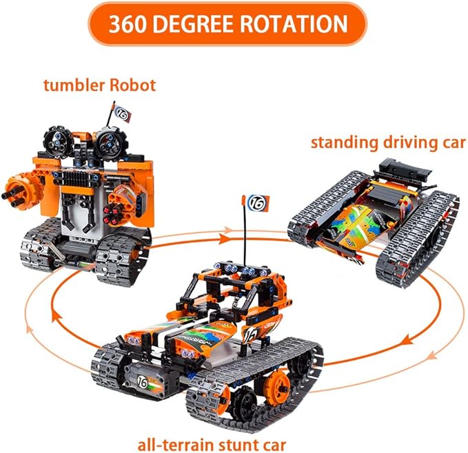 3-in-1 STEM Remote Control Building Kits - Tracked Car/Robot/Tank - 2.4Ghz Rechargeable RC Racer Toy Set Gift for 8-12 14 Year Old Boys and Girls Best Engineering Science Learning Kit for Kids 392pcs
