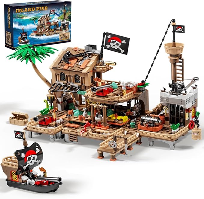 RiceBlock Pirate Town House Building Sets Pirate Wharf Supply Center Building Blocks Toys for Kids 943 Pieces