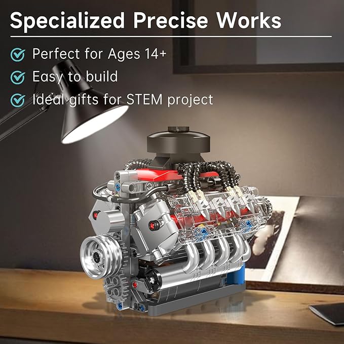 Mould King 10171 V8 Engine Building Blocks Sets V8 Engine Model kit That Run Build Your Own STEM Model Engine 8-Cylinder Car Engine Building Engineering Toys for Age 14+/Adults Collections(487+PCS)
