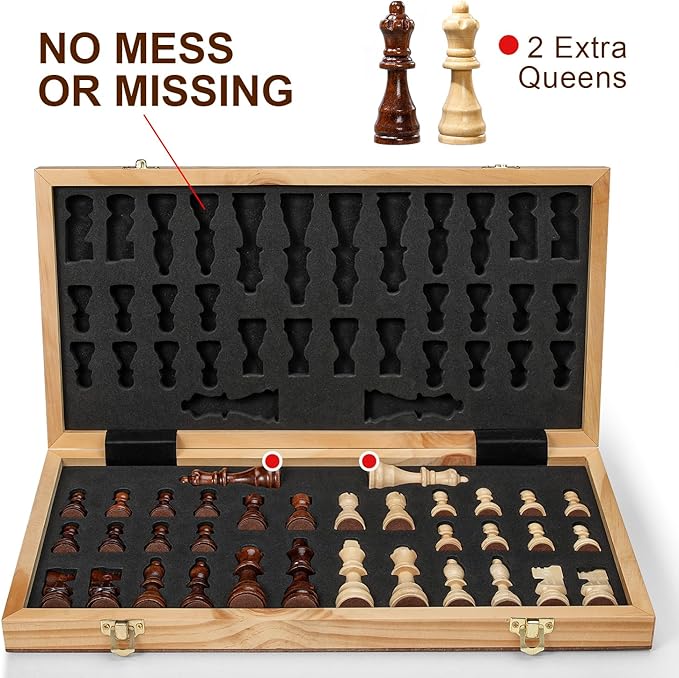 17 Inch Large Chess Set for Adults &amp Kids Foldable Wooden Chess Board for Kids Portable Magnetic Chessboard Game for Adults