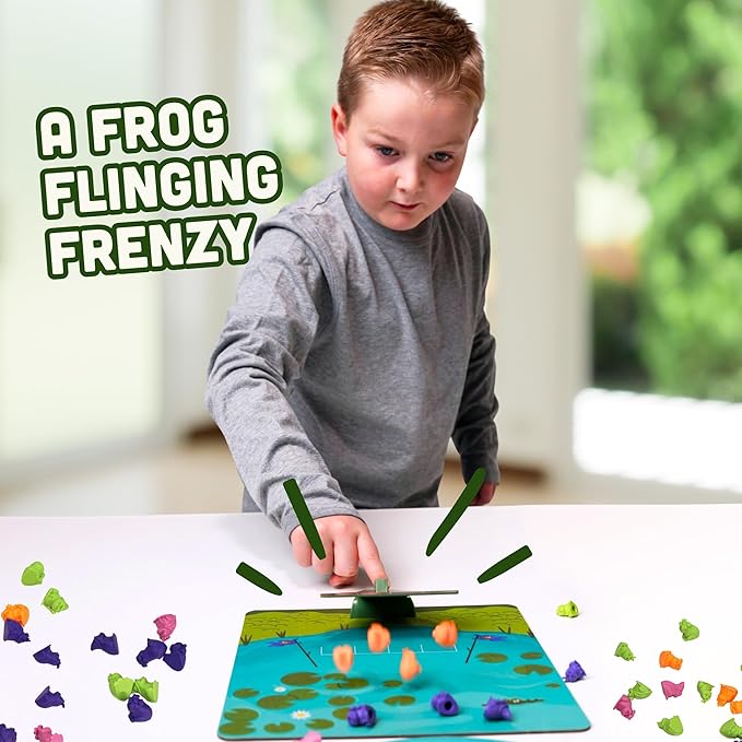 Frogs on Logs – A Fast-Paced Frog-Launching Board Game for Kids &amp Families – Match Aim &amp Launch Frogs – 2-4 Players Ages 8+ – Fun Family Game for Boys &amp Girls