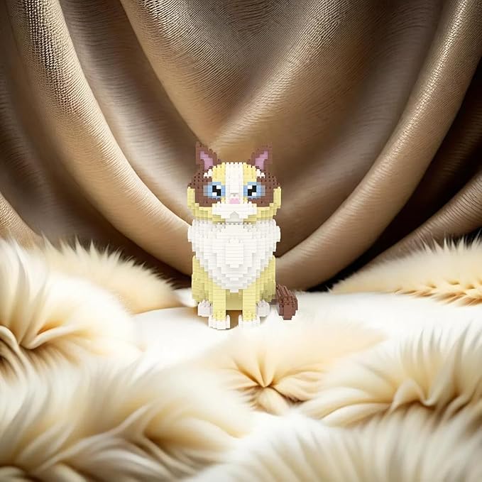 Larcele Cat Micro Building Blocks Animal Set DIY Mini 3D Building Toy Bricks Kit1160 Pieces KLJM-05 (Ragdoll)