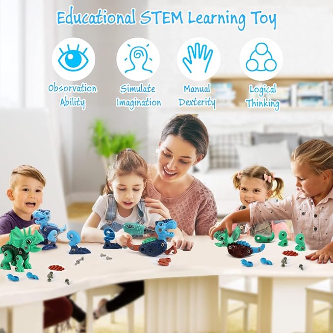 Dinosaur STEM Toys for Kids 3-5 Take Apart Dinosaur Toys with Electric Drill Educational Building Toy &amp Construction Set DIY Christmas Birthday Gifts for 3 4 5 6 7 8 Years Old Boys and Girls