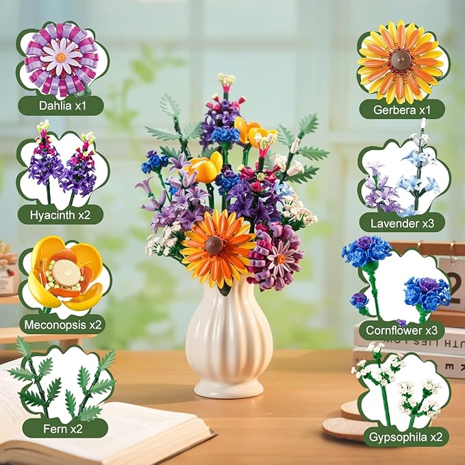 Sunflower Building Blocks Set (1183PCS) - Lego Compatible Flowers for Adults Home Decor for Women &amp Teen Girls Making It an Ideal Gift for Valentine's Day &amp Mother's Day.