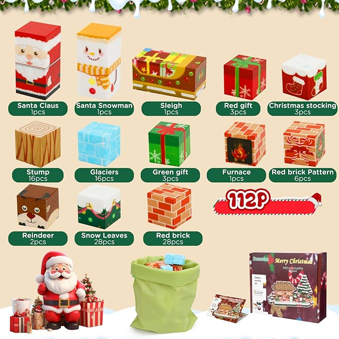 Magnetic Blocks-Build a Fantasy World Christmas Edition Magnetic Tiles112Pcs-Magnetic Building Blocks Educational Toys Kids Ages 3 4 5 6 7 8 STME Montessori Sensory Toys (112P)