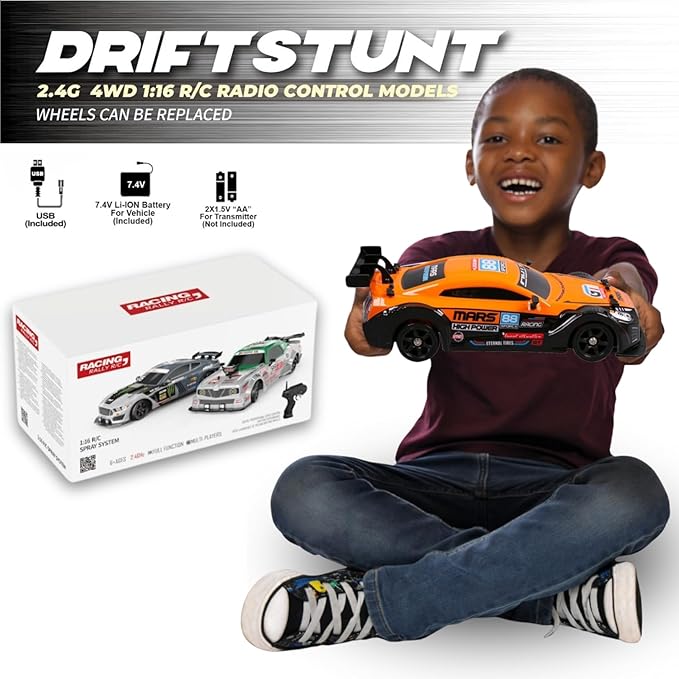Liberty Imports RC Drift Car 1/16 2.4GHz 4WD Remote Control Sport Racing On-Road Vehicle with LED Light Batteries and Drift Tires (Silver)