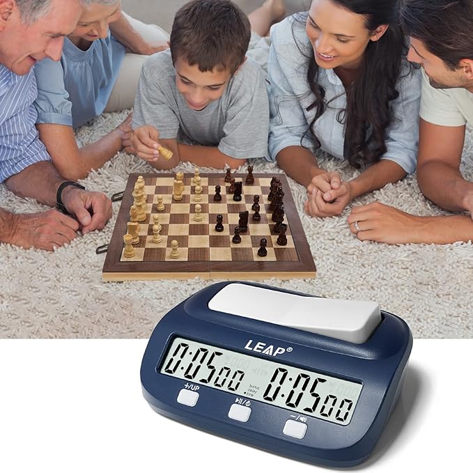 LEAP Digital Chess Timer - Professional with Time Bonus and Delay Features Great for Chess I-Go Navy