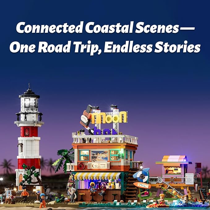 Beach Lifeguard Tower Lighting Building Bricks Set - 1015 Pcs Road Trip Lifeguard Tower Light Construction Building Model Set for Adults and Travelling Lovers