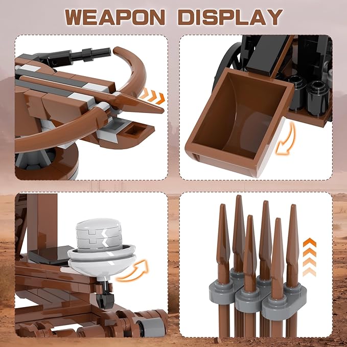 564Pcs Medieval Weapons Building Block Set Castle Defense MOC Bricks Pack Military Siege Equipment Parts Knights Battle Accessories.