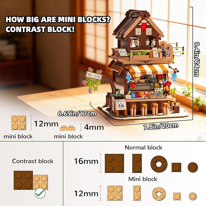 Japanese Izakaya Shop Mini Building Block Set for Adult Creative Stree View House Toy Building Set Japanese Architecture Model Kit Gift for Adults Teen 14+