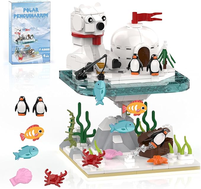 Christmas Polar Bear and Penguin Building Set Sea Animals Building Kit Winter Village Includes Igloo Fish Crab Sea Animals Brithday Gift for Boys Girls Aged 8+ (286Pcs)