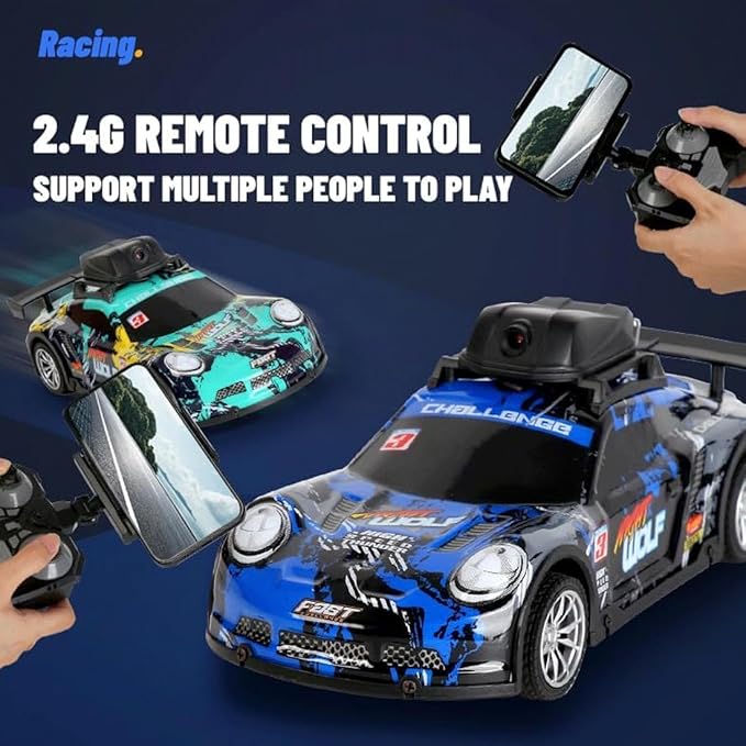 Mini RC Drift Car with HD Camera &amp LED Lights 2.4G 4CH Remote Control Car Electric Racing Sports Cars for Adult Teens - RTR Version / 2 Battery