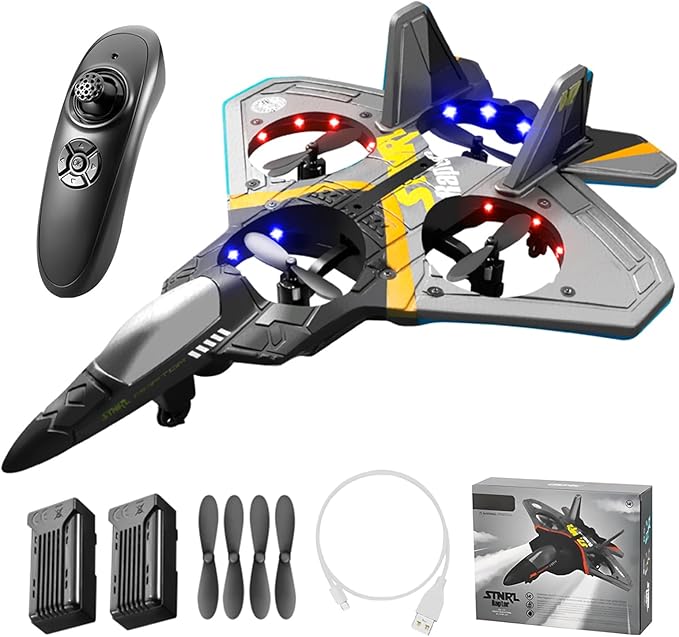 V17 Remote Control Airplane Foam RC Planes for Kids Adults 8-16 RC Fighter Jet Airplane with Light 2 Batteries 360° Flip Fighter Jet Toy Stunt Roll Gifts for Adult Boys (Grey with 2Batteries)