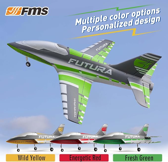 FMS Rc Jets Futura 64MM EDF Sport Jet Green rc Airplanes for Adults for Trainers EDF for Beginners 6 Channel Remote Control Planes PNP(NO Transmitter Batteries and Charger)
