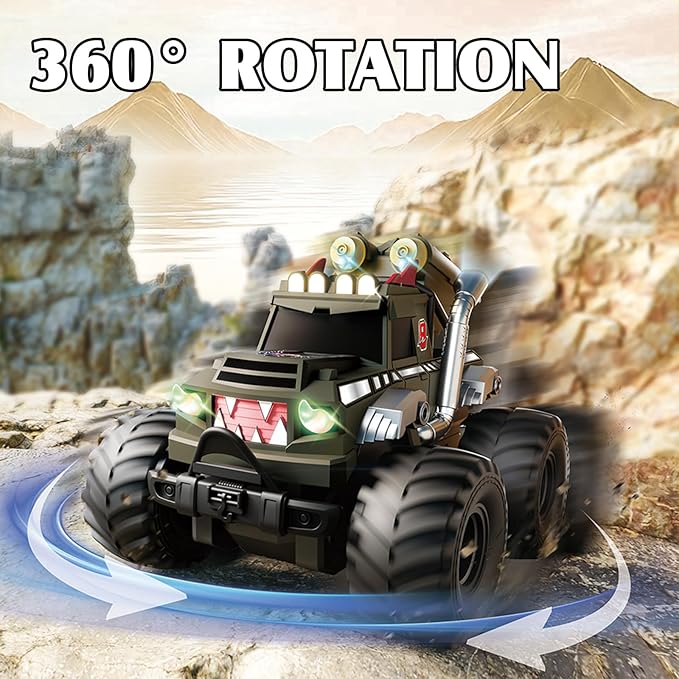 Dual Remote Control RC Car with Magic Gesture Wristband &amp 40+ Min Play 1:18 Fully Submersible Waterproof All Terrain 4WD Monster Truck Amphibious Toy Crawler Gift for Boys Girls Ages 6-12-Green