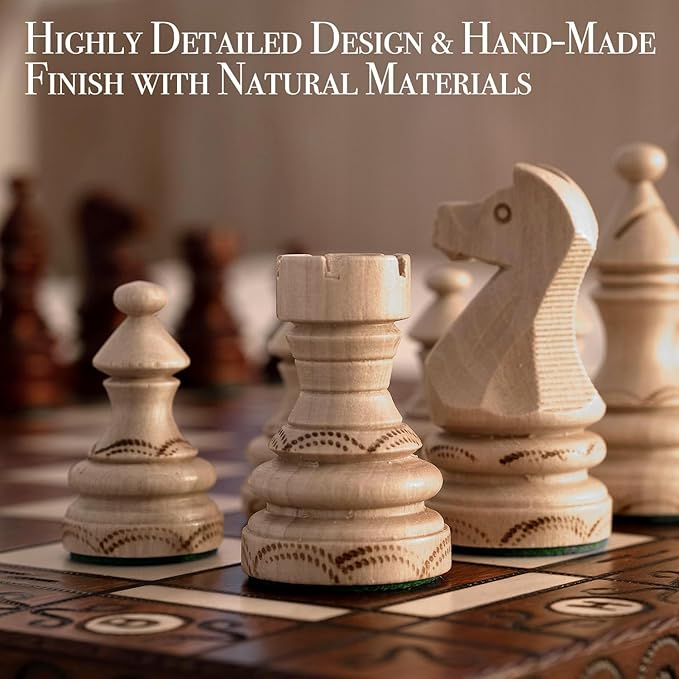 Wegiel Imperator 21-Inch Luxury Wooden Chess Set for Adults and Kids - Handcrafted from Premium Beech and Birch Wood - Unique Folding Design with Chess Piece Storage BrownImperator - Brown