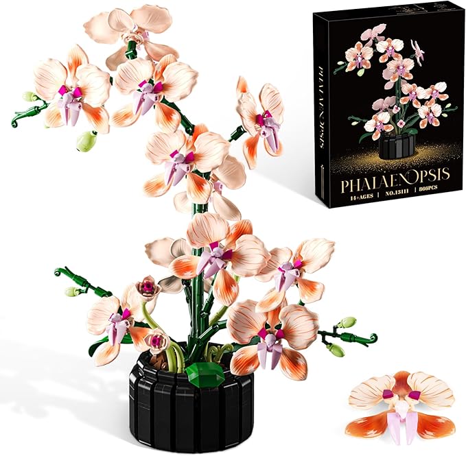 Orchid Flower Building Set Botanical Collection Flower Building Block Set Compatible with Lego Flowers Artificial Flowers Plant Gifts for Adults Home and Office Desk Decor (866PCS)