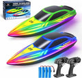 RC Boat 2 Pack Remote Control Boats with 7-Mode Colorful LED Lights 10 Inch RC Boats 15KM/H High Speed 2.4GHz Remote 3 Speed Modes 4 Batteries for Kids &amp Adults Pool &amp Lake Racing
