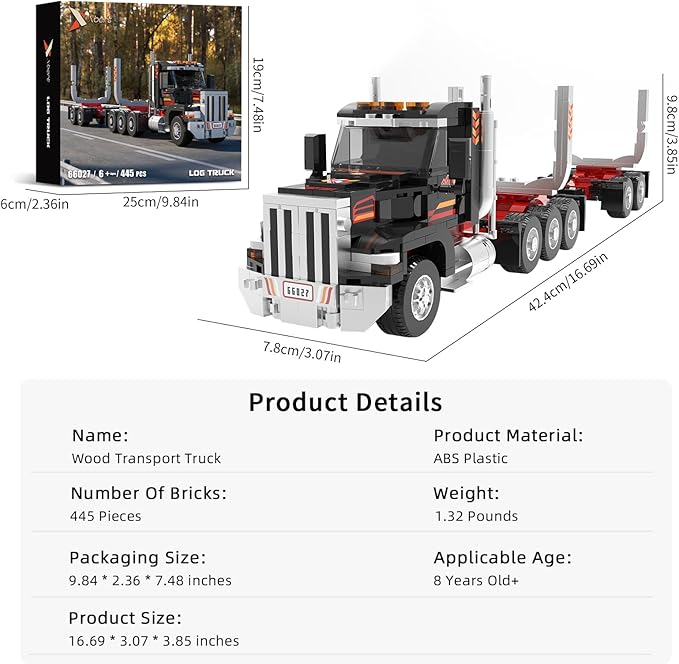 Xbert Logging Trucks Building Block Sets Wood Transport Timber Truck Farm Tractor Trailer Model Vehicles Toys Gift for Boys