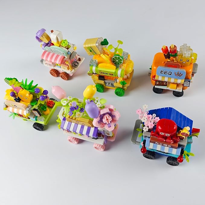6 Set Food Stand Selling Cart Building Toy Block Set City Street View Collection Home House Decoration
