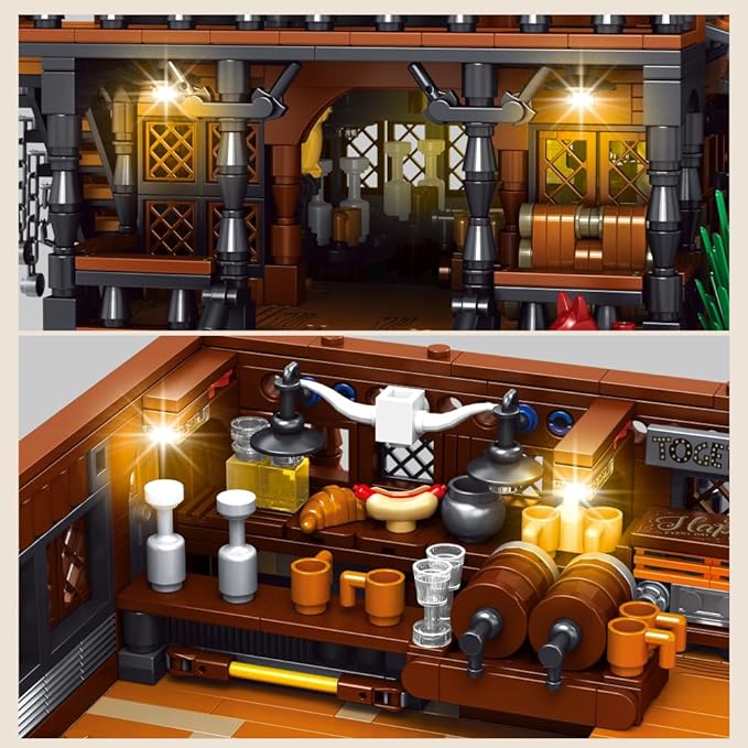39116 Cowboy Town Bar Building Set with LED Lights 1834 PCS Wild West Saloon Modular Architecture Model Kit for Adults Western Street Scene