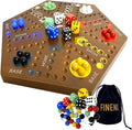 Wooden Board Games Marble Board Game Original with Dual Sides Fast Track Board Game for 2 to 6 Players Double Side Marble Game 6 Colors 30 Marbles Set and 6 Color 6 DicePouch (20 Dark)