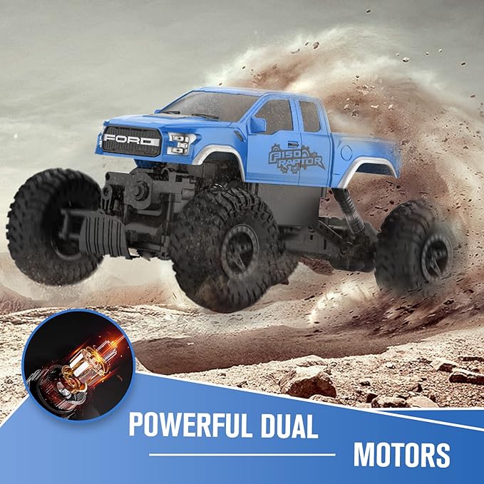 DOUBLE E Ford Raptor F150 RC Car 4WD Monster Trucks for Boys11 Inches Off Road Crawler Vehicle RC Truck Toy Gift for Boys Girls 6 7 8-12 Years-Blue
