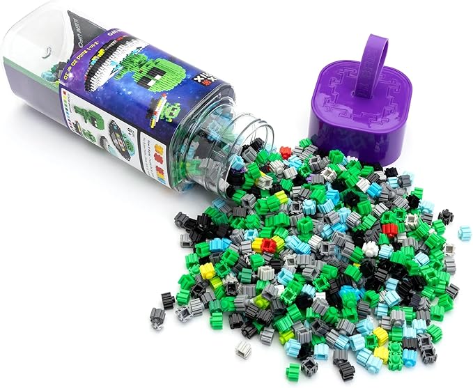 Pix Brix Space Bottle – UFO Set | 965-Piece 2D &amp 3D Alien Building Kit for Kids 8+ | Reusable Storage Bottle Keychain Clip Pixel Art Blocks | Creative STEM Toy Compatible with Major Brick Brand
